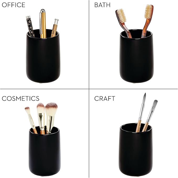 iDesign Ceramic Bathroom Tumbler for Countertop or Vanity Storage-Set of 2-Matte Black