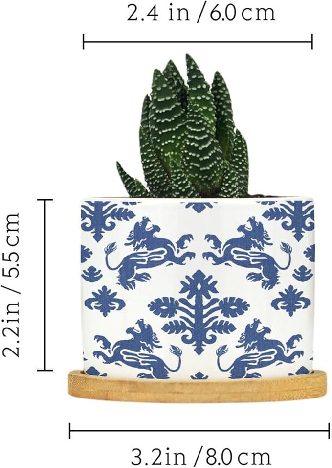 DreamAutumn Navy Blue Regalia Ceramic Pots for Plants with Drainage Holes Round Flower Pot Bamboo Tray Orchid Pot Succulents Pots for Outdoor Indoor Plants,Housewarming Gifts