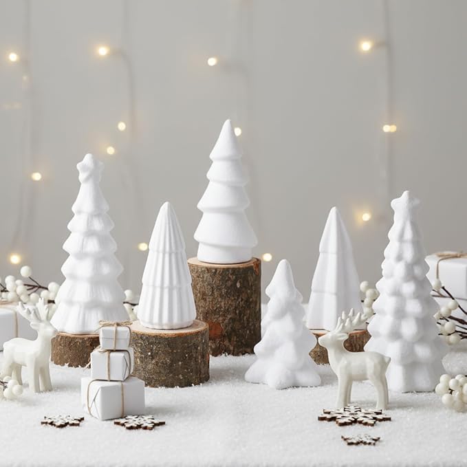 Bucherry 6 Pcs Christmas Ceramics Velvet Trees Set Christmas Table Decorations 3 Sizes Velvet Xmas Tree for Winter Holiday Table Centerpiece Decorations Mantel Decor Xmas Gifts(White)