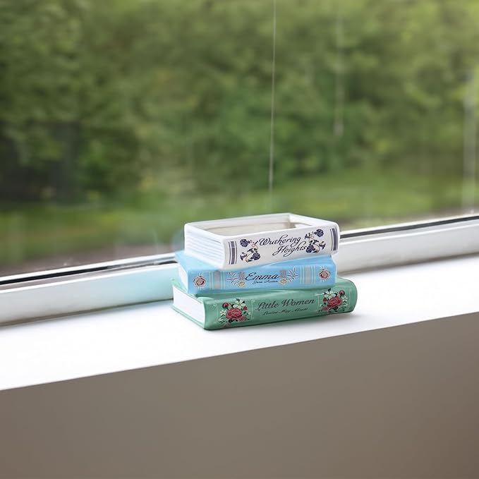 Book Vase for Flowers - 7" Ceramic Literary Planter, Modern Artistic Bookshelf Decor with Cultural Style - Unique Gift for Book Lovers