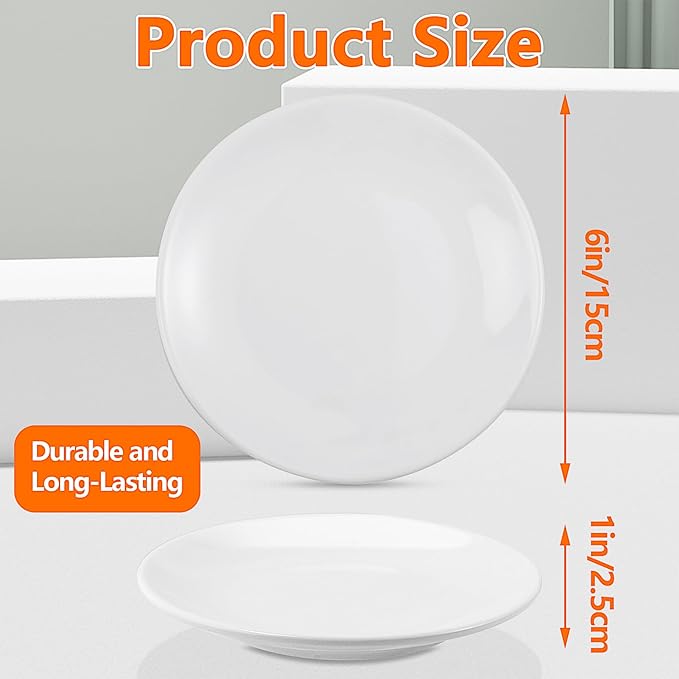 16 Pcs Ceramic Appetizer Plates, 6 Inch White Dessert Plates, Porcelain Salad Plate Set, Round Small White Plate for Appetizers Snack Cake Bread, Microwave Oven and Dishwasher Safe