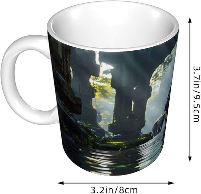This Asian elephant in the water ceramic coffee mug features a classic design, making it perfect for home, office, and cafe use.