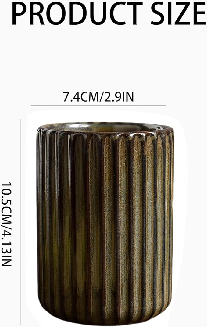 Ceramic Toothbrush Holder for Bathroom, Ceramic Toothbrush Cup, Toothpaste Organizer for Bathroom Countertop, Bathroom Storage Organizer, Kiln Transformation Cup (Deep Green)