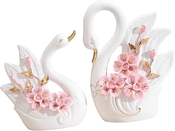 Fenteer Couple Swan Statues for Table Centerpiece Set of 2 Home Decor, Style C