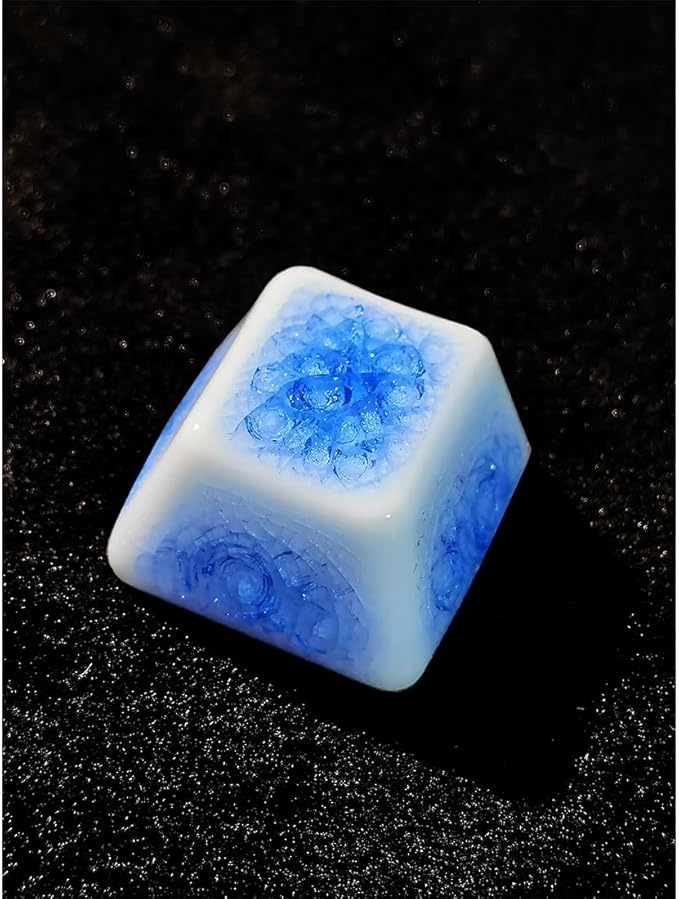 Crackle Ceramic Keycaps Set, OEM Height, Premium Artisan Upgrade for Gamers & Mechanical Keyboard Enthusiasts – Buy 4 Sets Get 1 Free (Blank/Blue)