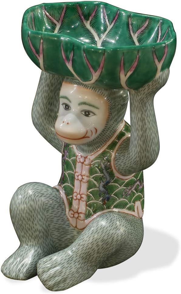 China Furniture Online Porcelain Monkey Chinese Figurine with Lotus Soap Dish