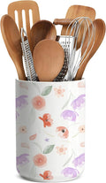 Wildflowers Utensil Holder,Countertop Ceramic Utensil Holder,Large Cooking Utensil Crocks for Kitchen Counter Decor,Ceramic Vase for Kitchen Utensils,6.3"+4.7"(Flower Language)