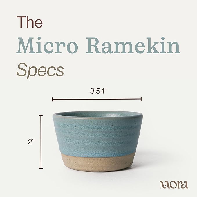 Mora Micro Ramekins Set of 4, 6oz Ceramic Pottery Baking Dishes - Microwave, Oven and Dishwasher Safe - Iris