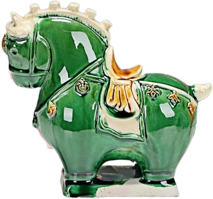Retro Sculpture Ceramic Horse Sculpture Desktop Ornament Asian Feng Shui Art Collectible Green