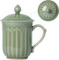 Porcelain Lotus Tea Cup with Lid and Handle, 12 oz Unique Coffee Mug, Microwave Dishwasher Safe, Gifts for Women and Men, Aesthetic Chinese Celadon 1 Pack (Kiwi Green)