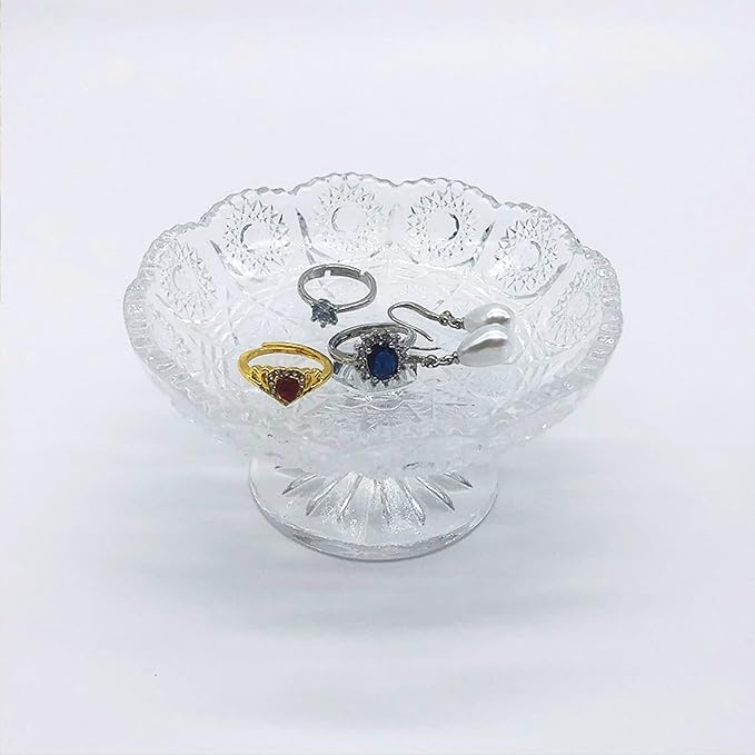 Small Flower Ring Dish Jewelry Tray, Glass Jewelry Dish, Crystal Ring Holder Jewelry Plate Dish, Nightstand Decor Clear Jewelry Bowl Dish for Earrings,Vanity Decorative Tray Trinket Dish Gift