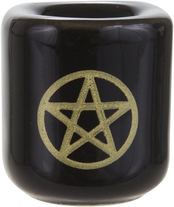 Mega Candles 5 pcs Ceramic Gold Pentacle Chime Ritual Spell Candle Holder - Black