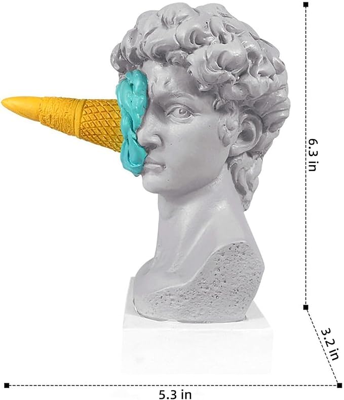 6.3 Inch Ice Cream David Head Resin Sculpture Statue for Living Room, Office, Bookshelf, Coffee Table Decorative Statues (Blue)