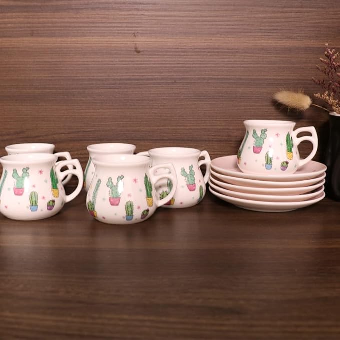 GuangYang 2.5 oz Espresso Cups set of 6, Cute Cactus Pattern (Size for Double Shot Espresso,Ristretto, Macchiato, Café Cubano, and Turkish Coffee)