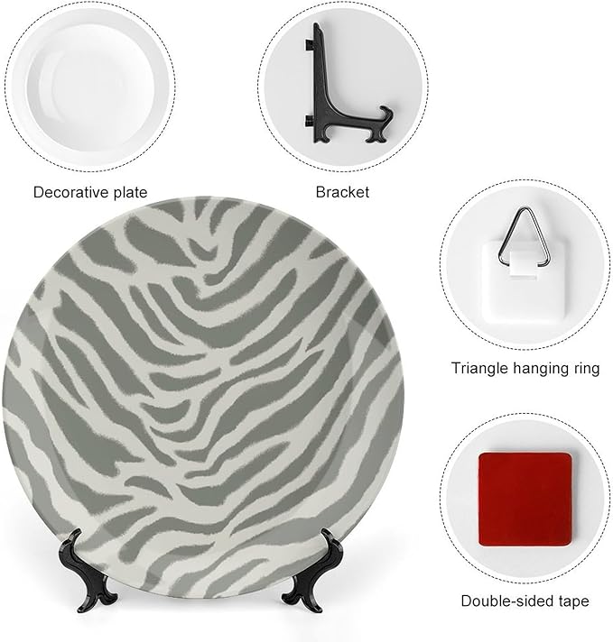 Tiger Stripes Cream Muted Beige China Plates of 6", 7", 9", 10", Custom Ceramic Dinner Plate, Table Office Decorations Club, with Vertical Stand