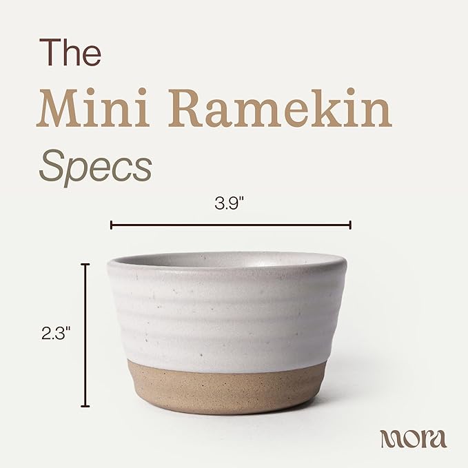 Mora Mini Ramekins Set of 4, 8oz Ceramic Pottery Baking Dishes - Microwave, Oven and Dishwasher Safe - Oat