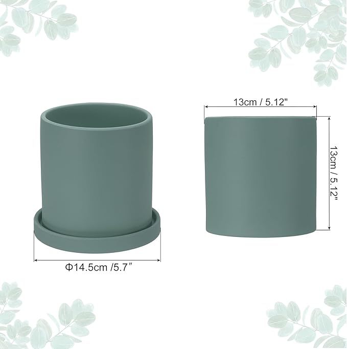 PATIKIL 5 Inch Ceramic Plant Pots, Modern Flower Planters with Drainage Holes and Tray for Decorate Home Indoor Plants Succulent Herb, Dark Green