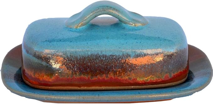 ALWAYS AZUL POTTERY 7.5 Inch by 4 Inch Butter Dish in Indian Summer Glaze - Handmade Pottery - Decorative Stoneware Butter Dish Dispenser - Countertop Covered Butter Storage Container