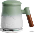 ZENS Tea Cup with Infuser and Lid for Loose Leaf Tea Steeper, 15.2 oz Ceramic Tea Mug with Fine Strainers and Absorb Coaster and Wood for Tea Lovers Gifts