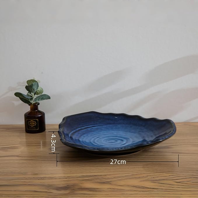 10'' Large Decorative Bowl - Ceramic Decorative Dish for Kitchen Counter, Key Bowl for Entryway Table, Modern Centerpiece Decor Dish for Home Decor Accents, (10”BIUE)