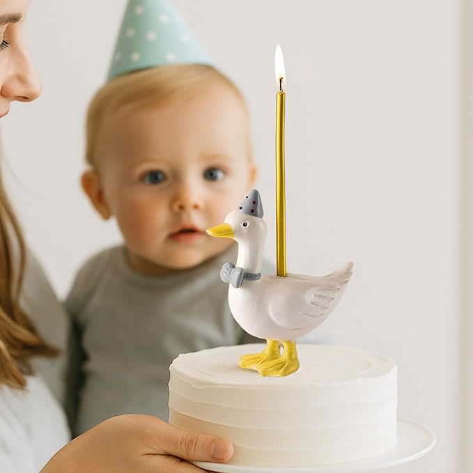 Mumufy Silly Goose Cake Candle Holders with Birthday Candle One Birthday Party Supplies Mini Cute Cake Topper Stand Candlestick for Kids Baby Shower Party Celebration, 3.15 Inch(Goose,Grey)