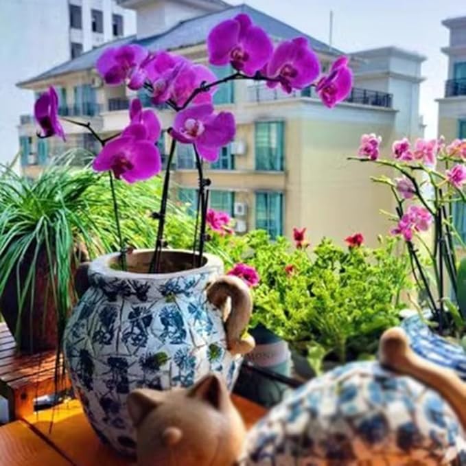GZHERVICES Magnesium Oxide Sculpture Planter, Hand Painted Imitation Blue & White Floral Porcelain Ceramic Decorative Flowerpot, with Drainage Hole, Garden Pots Chinese Asian Design