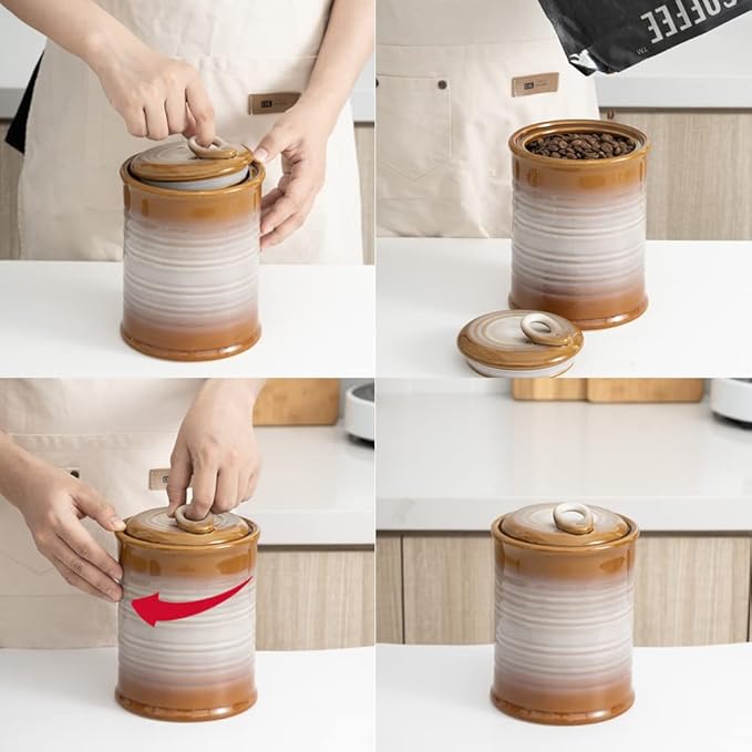Nihow Food Storage Jar Sets: Ceramic Container with Air Tight Lid for Flour/Sugar/Rice/Coffee/Cookies/Candy - Seal Damp-proof Canister for The Kitchen Counter - Set of 4 （Blue & Black）
