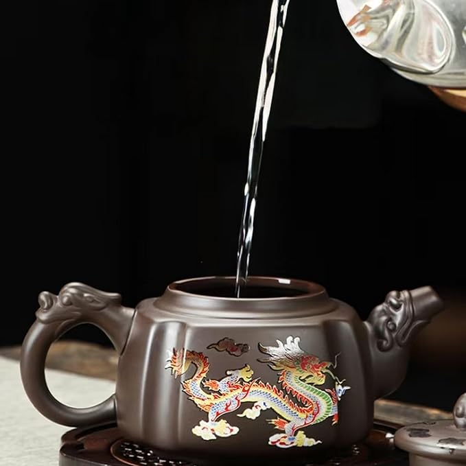 Zisha Tea Set, Chinese Tea Set with Gift Package, Suitable for Father's Day, Mather's Day, Birthday, Christmas Gifts (Square Dragon)