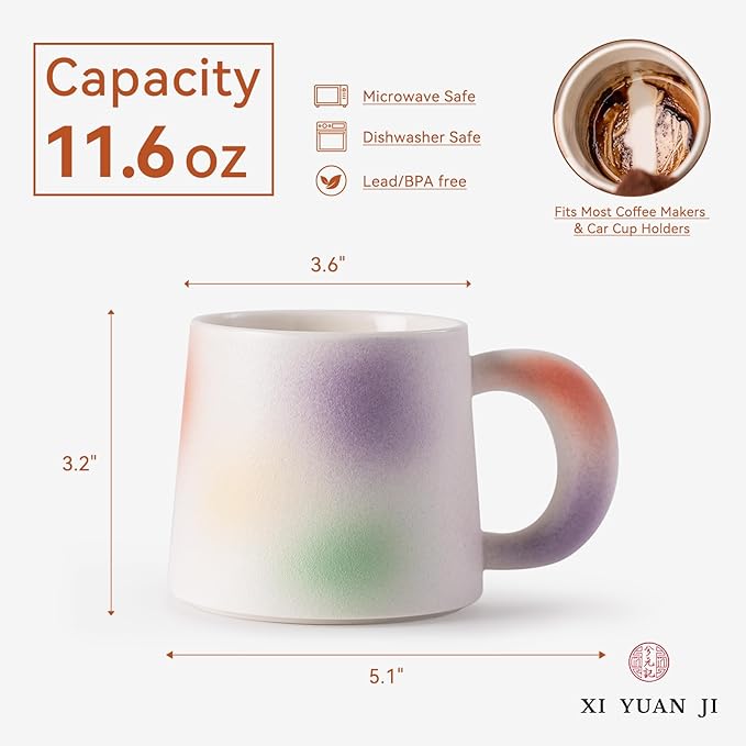 Ceramic Coffee Mug 11.6oz – Unique Artisan Ceramic Mug with Ergonomic Handle, Aesthetic Coffee Cup for Home & Office, Microwave Safe Gift Mug for Yourself or Friends