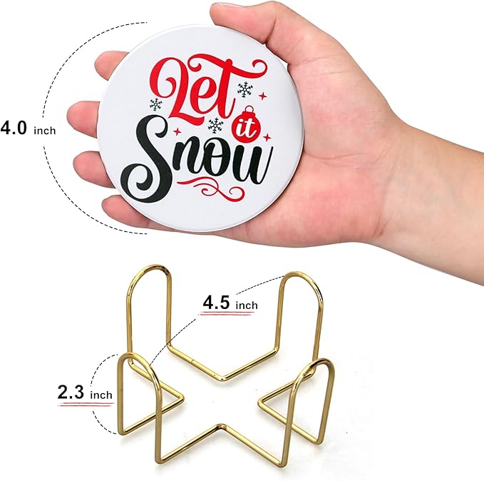 6 Pcs Ceramic Christmas Coasters with Holder Best Absorbent Drink Coasters Set Cute Xmas Holiday Coaster Set Coffee Table Decor Funny Christmas Decoration Housewarming Gift Festive Cup Coasters