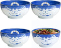 JapanBargain, Set of 4 Japanese Large Porcelain Bowls Seving Soup Rice Noodle Salad, Maneki Neko Smiling Cat Pattern, 34 fl.oz, 6.25-inch, Made in Japan