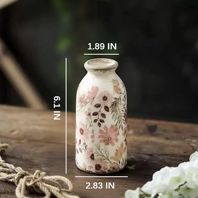 Mini Vintage Vase Rustic Farmhouse Flower Vase for Home Decor,Boho Ceramic Vases for Table,Bookshelf,Living Room Centerpieces,Mini Flower Vases 6.1 Inch
