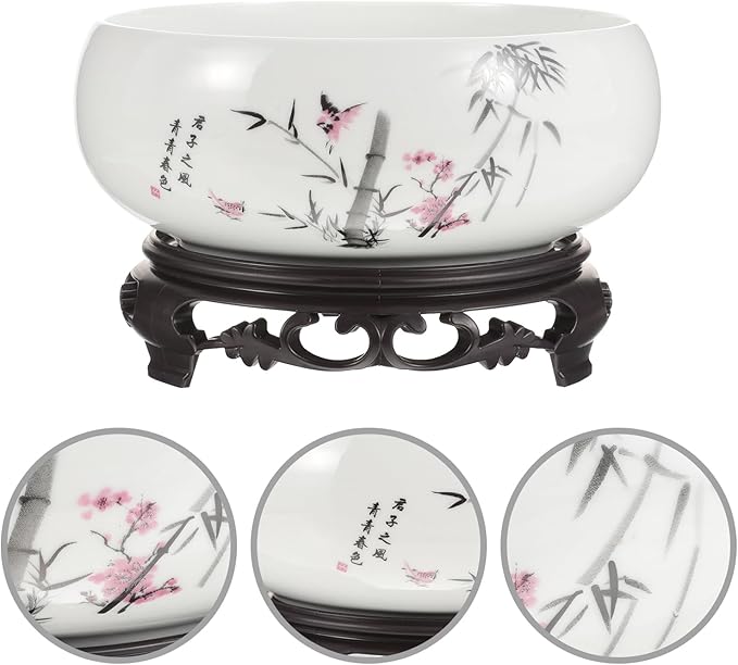 Cabilock Blue and White Porcelain Planter Pot - Ceramic Lotus Flower Bowl for Indoor Hydroponic Plants Asian Style Decorative Pot for Succulent Lily Bonsai - 6.8 X 6.8 X 3.93 Inches