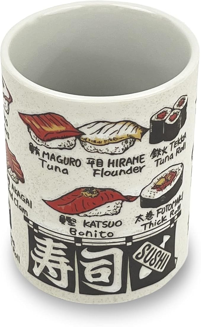 Japanese Tea Cup - Pottery 9 fl oz, Yunomi Mug, Sushi Made in Japan (C3-6 Sushineta)