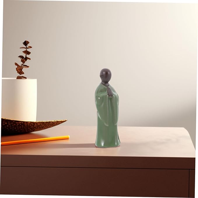 Milisten Ceramic Monk Figurine for Home Decor Miniature Zen Statue Bonsai Plant Design Asian Sculpture for Indoor Meditation and Feng Shui