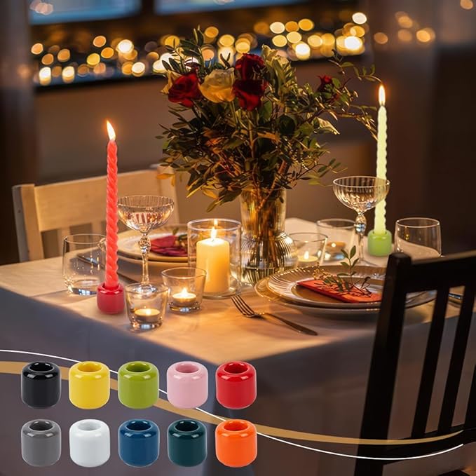 NBEADS 10 Pcs Ceramic Chime Candle Holder Set, 10 Colors Ceramic Candle Holder Handmade Candlestick Holder Set for Home Decor Dinning Wedding Party Aromatherapy Votive, Inner Diameter: 0.7inch
