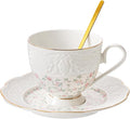 TATSUMI Interglio Embossed Bone China Tea Cup and Saucer Set, 3 Pieces Vintage Style Coffee Cup & Saucer Set For Women Wedding Gift (Starlight Pink, 1 set)