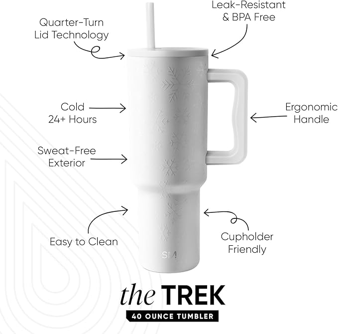 Simple Modern Trek | 40 oz Christmas Tumbler with Handle and Straw Lid | Cup Holder Friendly Insulated Stainless Steel Travel Mug | Holiday Gifts for Women Men Her Him | Frosty Snowflakes