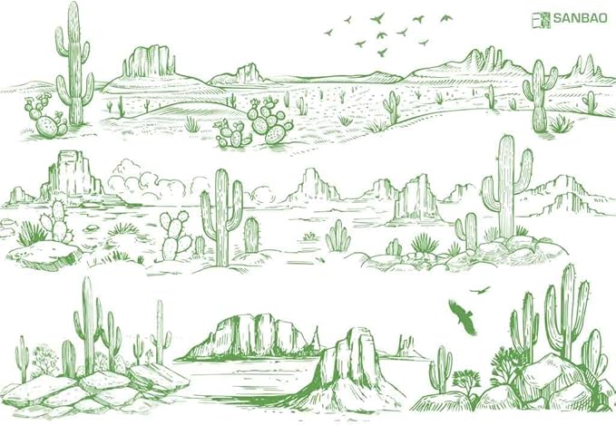 Sanbao Studio Underglaze Transfers, Ceramic Decals - Desert (Green)