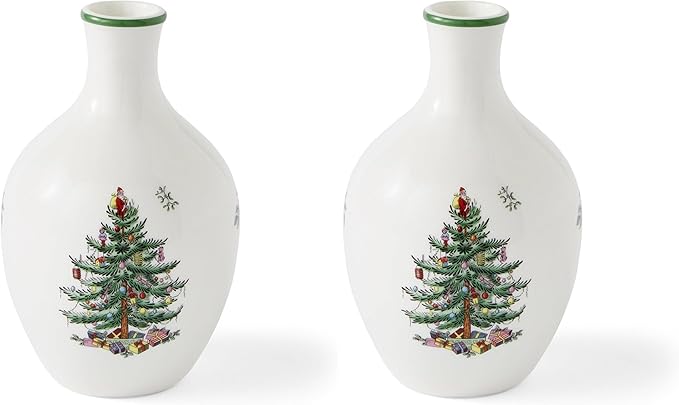 Spode Christmas Tree 6" Posy Vase - Elegant Ceramic Flower Vase, Holiday Centerpiece for Floral Arrangements & Home Decor - Beautiful Handcrafted Accent for Festive Decorations (Pack of 2)