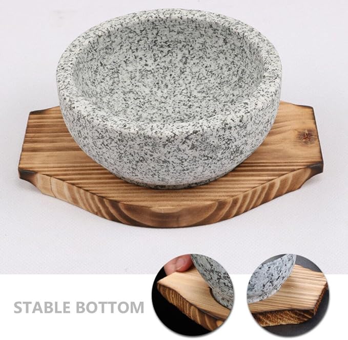 Luxshiny Korean Stone Bowl Mat Wooden Base - Pot Holder for Casserole and Soup -scalding Tabletop Accessory Inner Diameter Sturdy and Easy to Clean