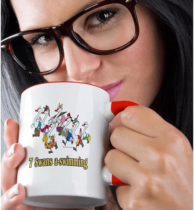 3dRose Seven Swans a-Swimming 15oz Two-Tone Red Mug