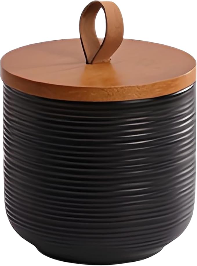Ceramic Canister with Airtight Seal Lid, Kitchen Canisters for Countertop, Black Food Storage Jar for Flour, Coffee Bean, Sugar, Tea, Spices and More, Home Decor (260ml/8.79oz)
