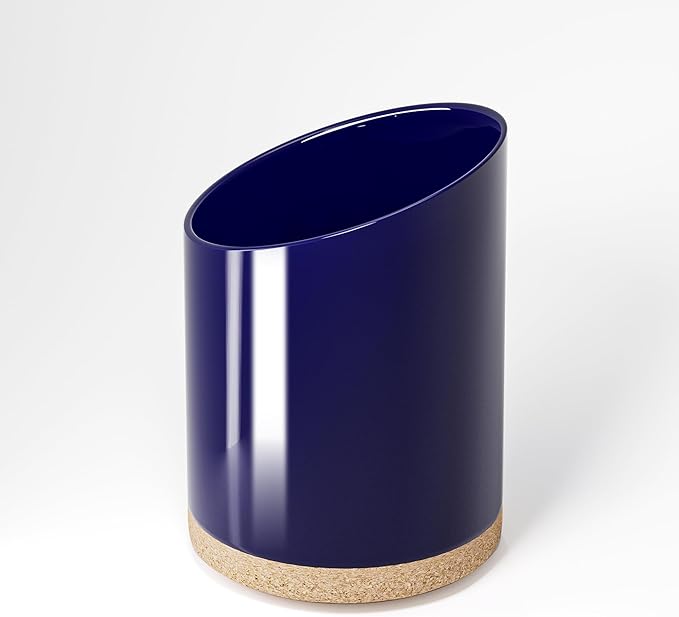 Large Ceramic Utensil Holder for Kitchen Counter, Modern Crock with Slanted Top & Cork Mat, for Spatulas & Cooking Spoons, Blue