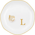 Ceramic Jewelry Tray, Personalized Initial Ring Dish, Elegant Trinket Tray for Rings Earrings Bracelet Necklaces, White Decorative Jewelry Holder for Women Vanity, 4.5 Inch, Letter L