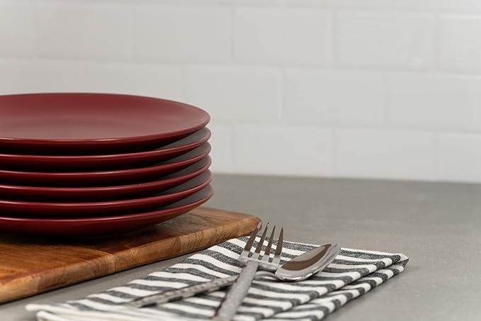 10 Strawberry Street Wazee Matte 8.25" Coupe Salad Plate, Set of 6, Red