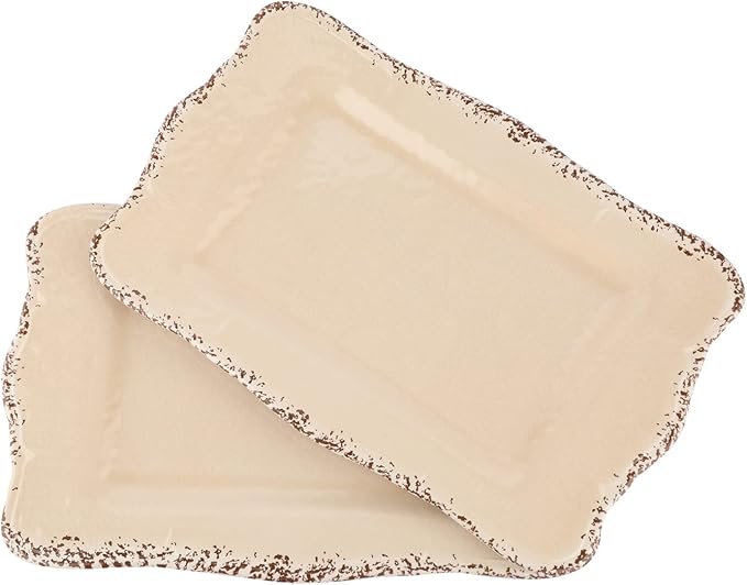 Gourmet Art Crackle Set of 2 Melamine Rectangular Serving Trays/Platters Cream 17"