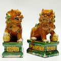 Handcrafted Ceramic Feng Shui Foo Dog Statues Pair Asian Guardian Lions for Office, Home, Housewarming, and Store Opening Gifts Traditional Chinese Decor,Beige,5.12 * 7.48in