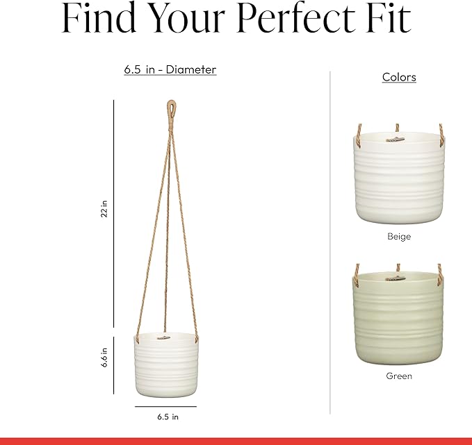 SCHEURICH Set of 2 Soft Whool Cottage Ceramic Hanging Plant Pot 6.5" - with 22" Sisal Rope Hanger - Waterproof&Break-Resistant, for Indoor&Outdoor Plants, Succulents&Flowers - Made in Germany - 0.7 gl