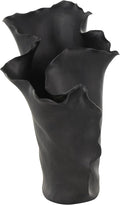 Deco 79 Ceramic Abstract Floral Inspired Vase with Wavy Folded Rim, 9" x 11" x 16", Black